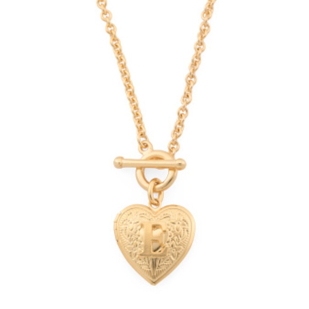 NEW BEN AMUN Made In Usa 24kt Gold Plated Brass Initial Heart E Locket Necklace